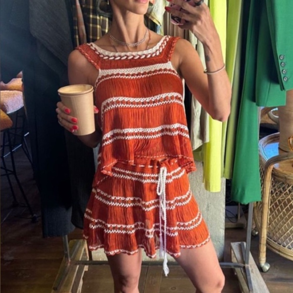 NWT My Beachy Side Crochet Juniper Gold Flame TOP